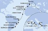 Montevideo,Buenos Aires,Rio de Janeiro,Maceio,Las Palmas de G.Canaria,Tarragona,Ajaccio,Civitavecchia,Corfu,Bari