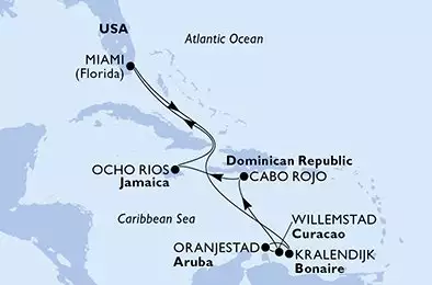 MSC POESIA - trasa 10 nocy podróż z: Miami United States w dniu 21/10/2027 - Miami,Kralendijk,Oranjestad,Willemstad,Cabo Rojo,Ocho Rios,Miami