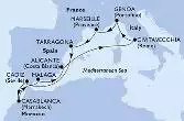 Marseille,Tarragona,Cadiz,Casablanca,Malaga,Alicante,Civitavecchia,Genoa,Marseille