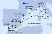 Tarragona,Cadiz,Tangier,Malaga,Alicante,Civitavecchia,Genoa,Marseille,Tarragona