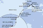 Naples,Civitavecchia,Genoa,Marseille,Barcelona,Las Palmas de G.Canaria,Salvador,Ilheus,Ilha Grande,Rio de Janeiro