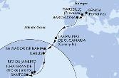 Genoa,Marseille,Barcelona,Las Palmas de G.Canaria,Salvador,Ilheus,Ilha Grande,Rio de Janeiro,Santos