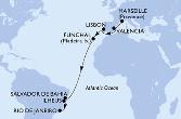 Marseille,Valencia,Lisbon,Funchal,Salvador,Ilheus,Rio de Janeiro