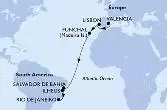 Valencia,Lisbon,Funchal,Salvador,Ilheus,Rio de Janeiro