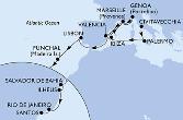 Civitavecchia,Palermo,Ibiza,Valencia,Marseille,Genoa,Marseille,Valencia,Lisbon,Funchal,Salvador,Ilheus,Rio de Janeiro,Santos