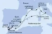 Malaga,Cadiz,Tangier,Ceuta,Alicante,Civitavecchia,Genoa,Marseille,Malaga