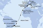 Civitavecchia,Genoa,Marseille,Tarragona,Valencia,Las Palmas de G.Canaria,Recife,Buzios,Rio de Janeiro,Santos