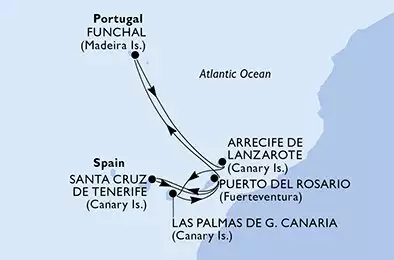 MSC FANTASIA - trasa 7 nocy podróż z: Las Palmas de G.Canaria (Canary Is.) Spain w dniu 01/01/2027 - Spain,Portugal