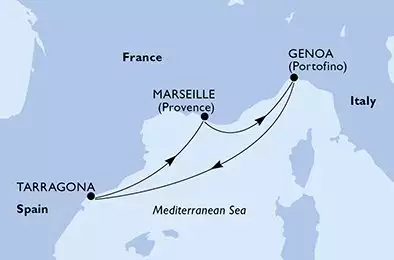 MSC EURIBIA - trasa 4 nocy podróż z: Marseille (Provence)France w dniu 20/10/2027 - Marseille,Genoa,Tarragona,Marseille