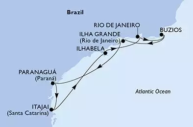 MSC MUSICA - trasa 7 nocy podróż z: Rio de Janeiro Brazil w dniu 23/02/2027 - Rio de Janeiro,Buzios,Ilha Grande,Paranagua,Itajai,Ilhabela,Rio de Janeiro
