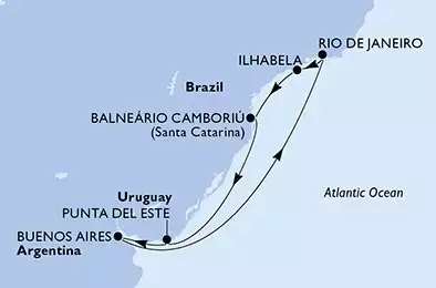 MSC SPLENDIDA - trasa 8 nocy podróż z: Rio de Janeiro Brazil w dniu 06/12/2026 - Rio de Janeiro,Ilhabela,Balneario Camboriu,Punta Del Este,Buenos Aires,Rio de Janeiro