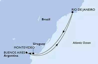 MSC SPLENDIDA - trasa 7 nocy podróż z: Rio de Janeiro Brazil w dniu 29/11/2026 - Rio de Janeiro,Montevideo,Buenos Aires,Rio de Janeiro