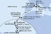 Genoa,Civitavecchia,Ajaccio,Marseille,Barcelona,Puerto del Rosario,Santa Cruz de Tenerife,Philipsburg,Basseterre,Kingstown,Bridgetown,Saint George,Fort de France,Pointe-a-Pitre