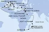 Alicante,Civitavecchia,Genoa,Marseille,Olbia,Civitavecchia,Messina,Rhodes,Limassol,Alexandria,Suez Canal North,Suez Canal South,Sharm El-Sheikh,Safaga,Port Victoria,Port Louis,La Possession,Durban