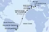 Civitavecchia,Barcelona,Cadiz,Santa Cruz de Tenerife,Salvador,Rio de Janeiro