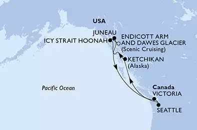 MSC POESIA - trasa 7 nocy podróż z: Seattle Washington w dniu 11/05/2026 - United States,Canada