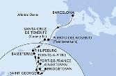 Barcelona,Puerto del Rosario,Santa Cruz de Tenerife,Philipsburg,Basseterre,Kingstown,Bridgetown,Saint George,Fort de France,Pointe-a-Pitre