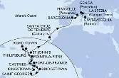 Fort de France,Pointe-a-Pitre,Castries,Bridgetown,Saint George,Kingstown,Fort de France,Pointe-a-Pitre,Philipsburg,Road Town,St John s,Santa Cruz de Tenerife,Barcelona,Marseille,Genoa,La Spezia,Civitavecchia