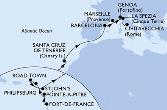 Fort de France,Pointe-a-Pitre,Philipsburg,Road Town,St John s,Santa Cruz de Tenerife,Barcelona,Marseille,Genoa,La Spezia,Civitavecchia