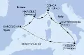 Marseille,Genoa,Civitavecchia,Messina,Barcelona,Marseille