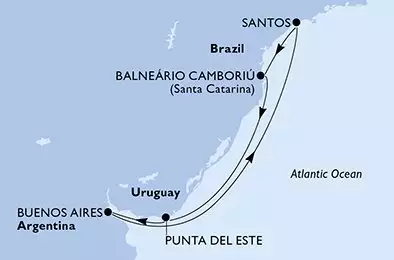MSC SEAVIEW - trasa 7 nocy podróż z: Buenos Aires Argentina w dniu 10/12/2026 - Buenos Aires,Santos,Balneario Camboriu,Punta Del Este,Buenos Aires