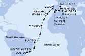 Santos,Rio de Janeiro,Maceio,Mindelo,Funchal,Lisbon,Tangier,Malaga,Palma de Mallorca,Barcelona