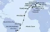 Santos,Rio de Janeiro,Maceio,Mindelo,Funchal,Lisbon,Tangier,Malaga,Palma de Mallorca,Barcelona,Marseille,Genoa,Naples