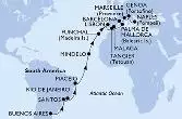 Buenos Aires,Santos,Rio de Janeiro,Maceio,Mindelo,Funchal,Lisbon,Tangier,Malaga,Palma de Mallorca,Barcelona,Marseille,Genoa,Naples