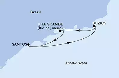 MSC DIVINA - trasa 4 nocy podróż z: Santos Brazil w dniu 25/02/2027 - Santos,Buzios,Ilha Grande,Santos