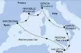 Barcelona,Marseille,Genoa,Naples,Messina,Valletta,Barcelona