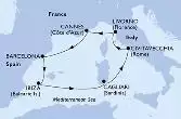 Cannes,Barcelona,Ibiza,Cagliari,Civitavecchia,Livorno,Cannes