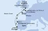 Southampton,Brest,Lisbon,Vigo,Cherbourg,Southampton