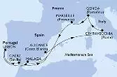 Alicante,Civitavecchia,Genoa,Marseille,Malaga,Cadiz,Lisbon,Alicante
